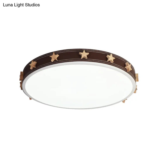 12/16/19.5 Rubber Round Flush Mount Lighting With Star Accents - Modern Led Ceiling Light Brown