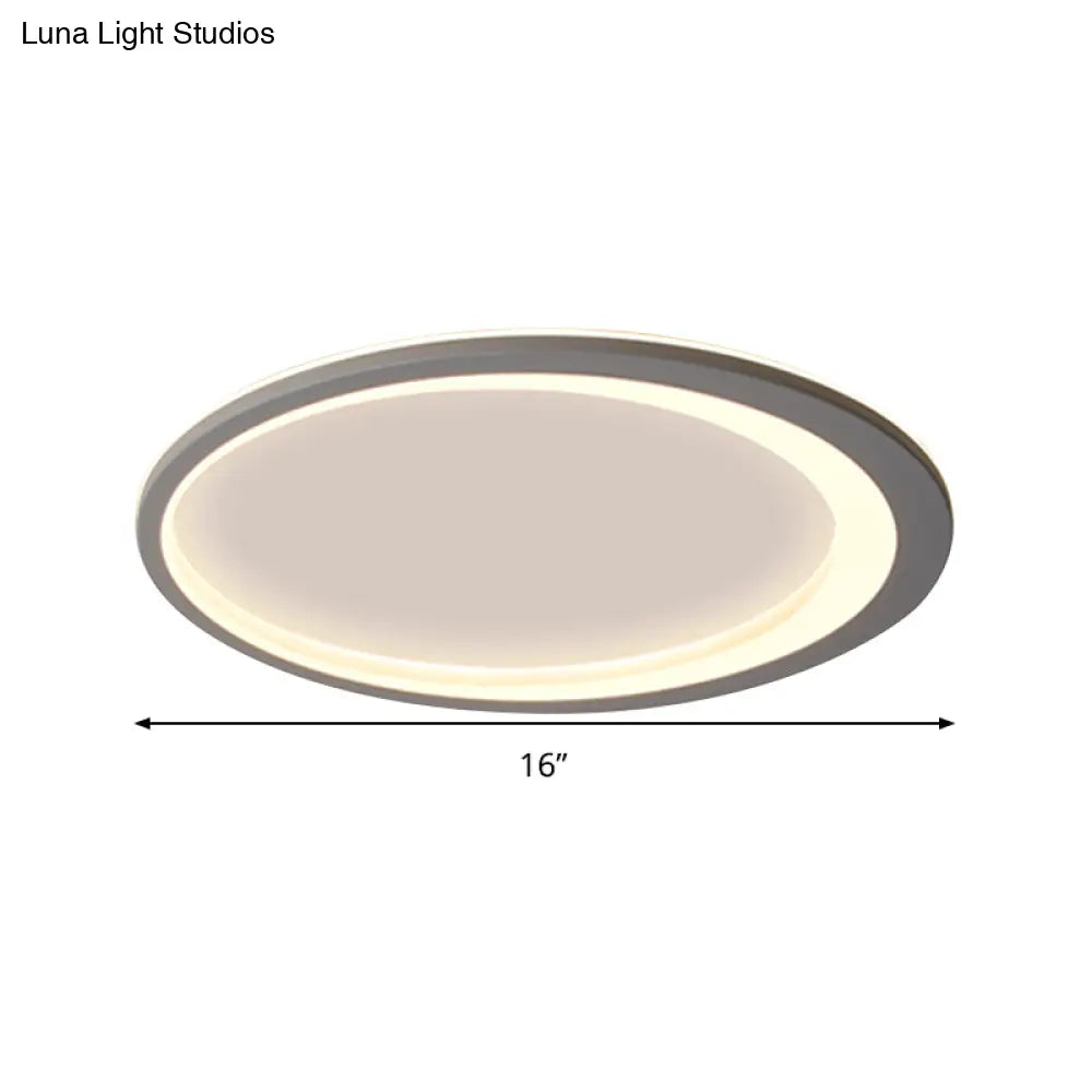 12/16/19.5 W Grey Oval Ring Ceiling Light - Nordic Style Led Flush Mount Lamp In Warm/White/3