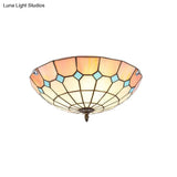 12’/16’/19.5’ Wide Pink Tiffany Ceiling Light With Grid Glass Bowl Shade - Perfect For Living