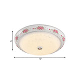 12/16 Carved Rose Bedroom Flush Lighting: Korea Countryside Resin Led Lamp With Frosted Glass Shade