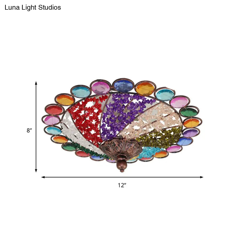 12/16 Colonial Flared Ceiling Lamp: Multi Colored Plexiglass 3-Light Weathered Copper Finish