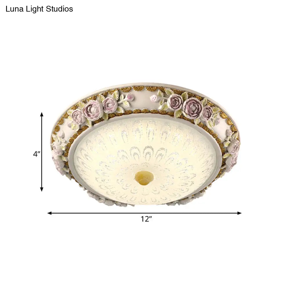 12/16 Country Style Led Sunflower/Rose Flush Light With Seeded Glass Shade