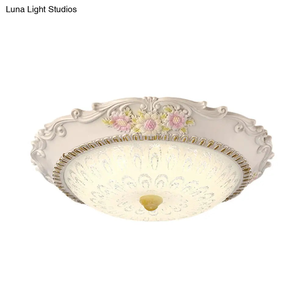 12/16 Country Style Led Sunflower/Rose Flush Light With Seeded Glass Shade