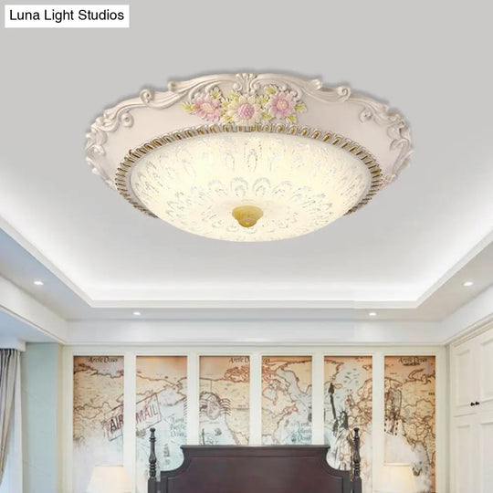 12/16 Country Style Led Sunflower/Rose Flush Light With Seeded Glass Shade