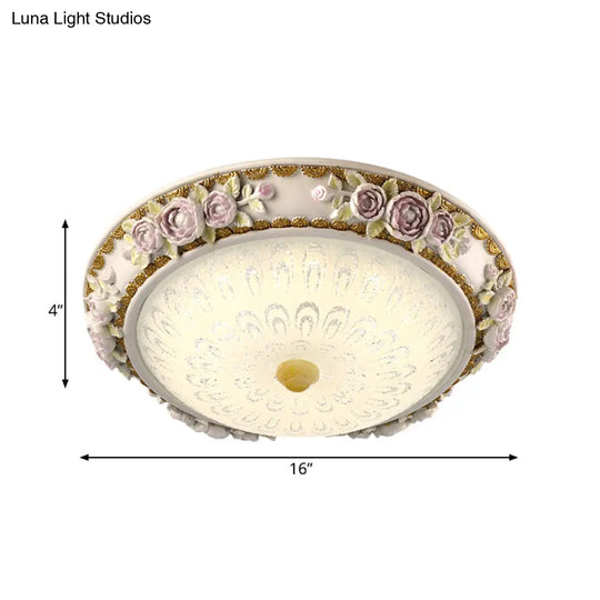 12’/16’ Country Style Led Sunflower/Rose Flush Light With Seeded Glass Shade
