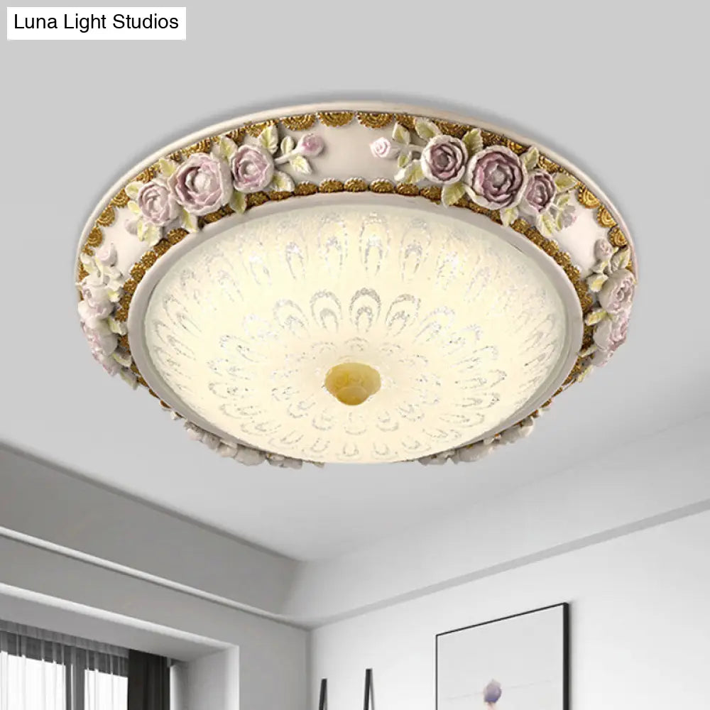 12/16 Country Style Led Sunflower/Rose Flush Light With Seeded Glass Shade White / 12 A