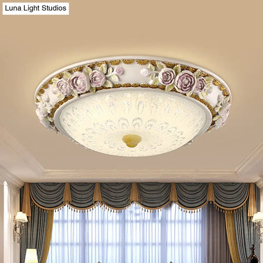 12’/16’ Country Style Led Sunflower/Rose Flush Light With Seeded Glass Shade