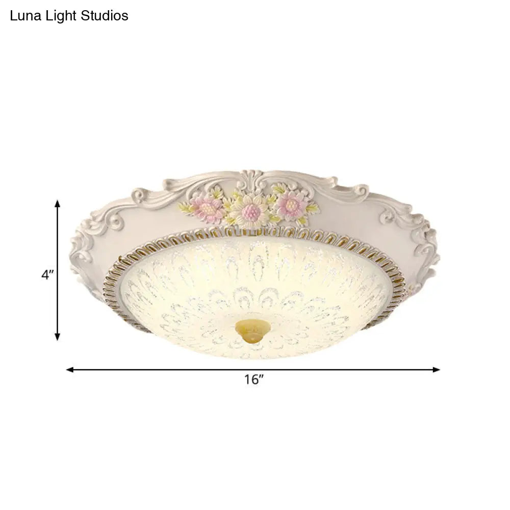 12/16 Country Style Led Sunflower/Rose Flush Light With Seeded Glass Shade