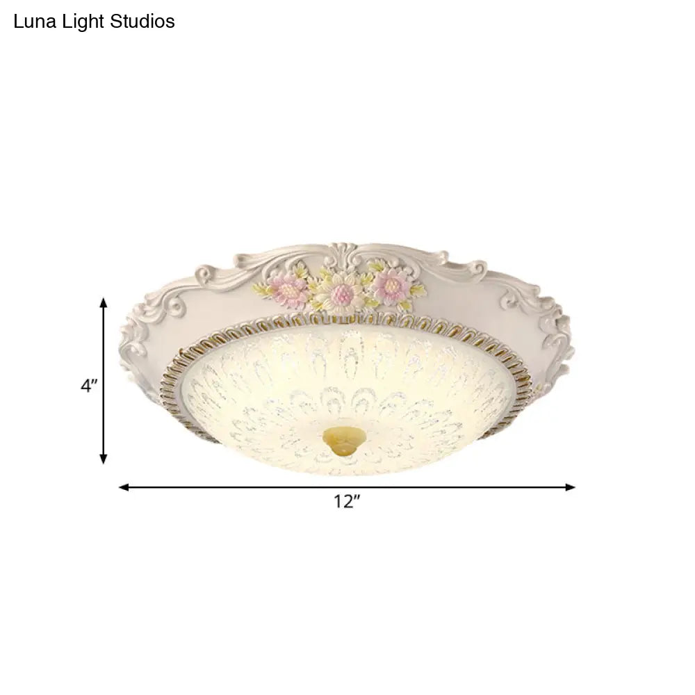 12’/16’ Country Style Led Sunflower/Rose Flush Light With Seeded Glass Shade