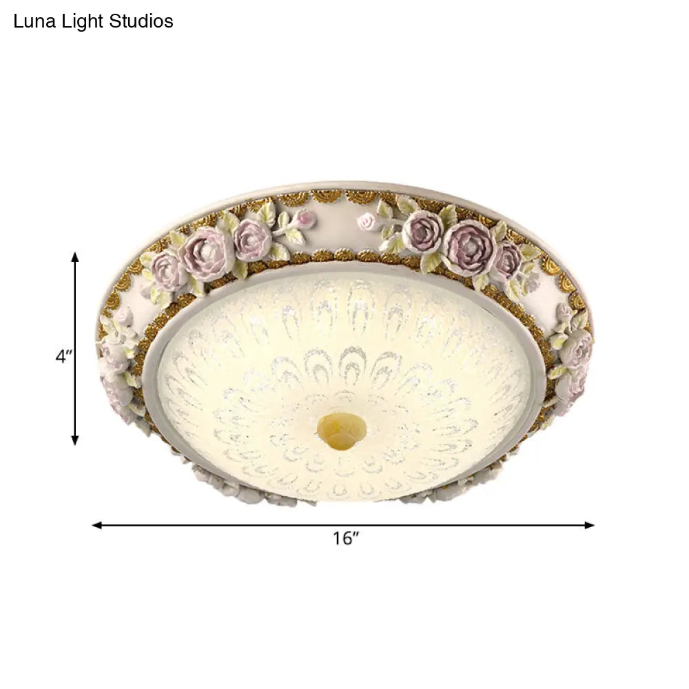 12/16 Country Style Led Sunflower/Rose Flush Light With Seeded Glass Shade