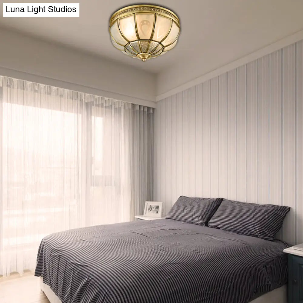 12’/16’ Dome Flush Mount Light With Colonial Opal Frosted Glass Brass Finish 2/3 Bulbs -