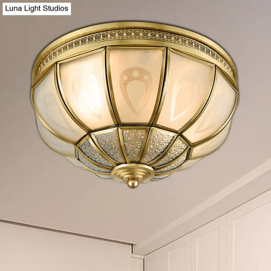12/16 Dome Flush Mount Light With Colonial Opal Frosted Glass Brass Finish 2/3 Bulbs - Bedroom