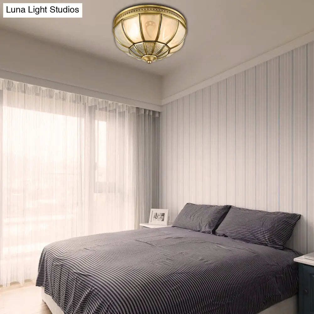 12/16 Dome Flush Mount Light With Colonial Opal Frosted Glass Brass Finish 2/3 Bulbs - Bedroom