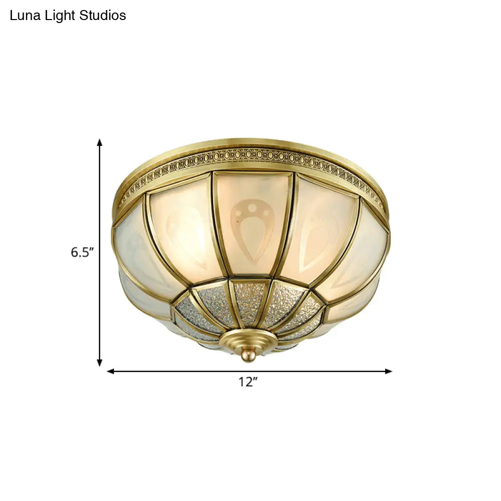12’/16’ Dome Flush Mount Light With Colonial Opal Frosted Glass Brass Finish 2/3 Bulbs -