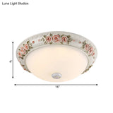 12’/16’ Wide Domed Ceiling Mounted Light With White Glass Flush Lamp And Rose Deco - Korea