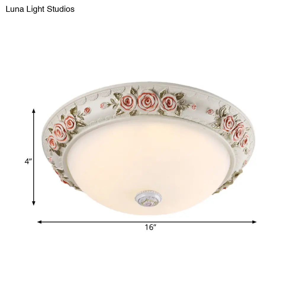 12’/16’ Wide Domed Ceiling Mounted Light With White Glass Flush Lamp And Rose Deco - Korea