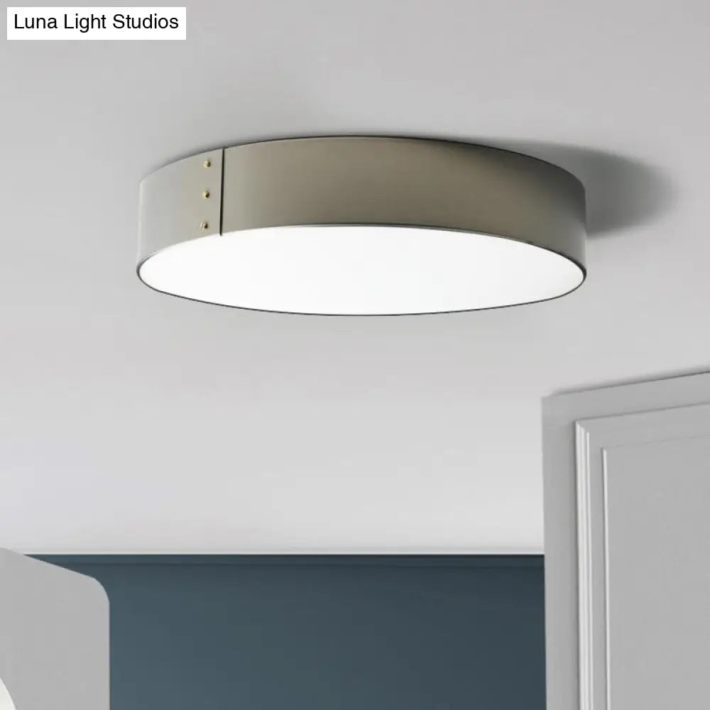 12’/16’ Wide Drum Minimalist Acrylic Led Flush Mount Ceiling Fixture In Grey Finish For Bedroom