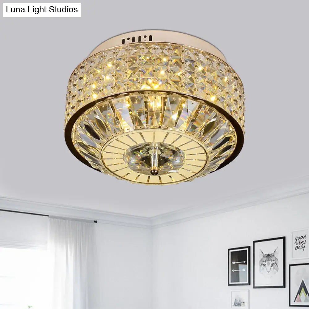 12/16 Wide Led Crystal Flush Light Fixture In Gold For Modern Bedroom Ceiling Mount / 12