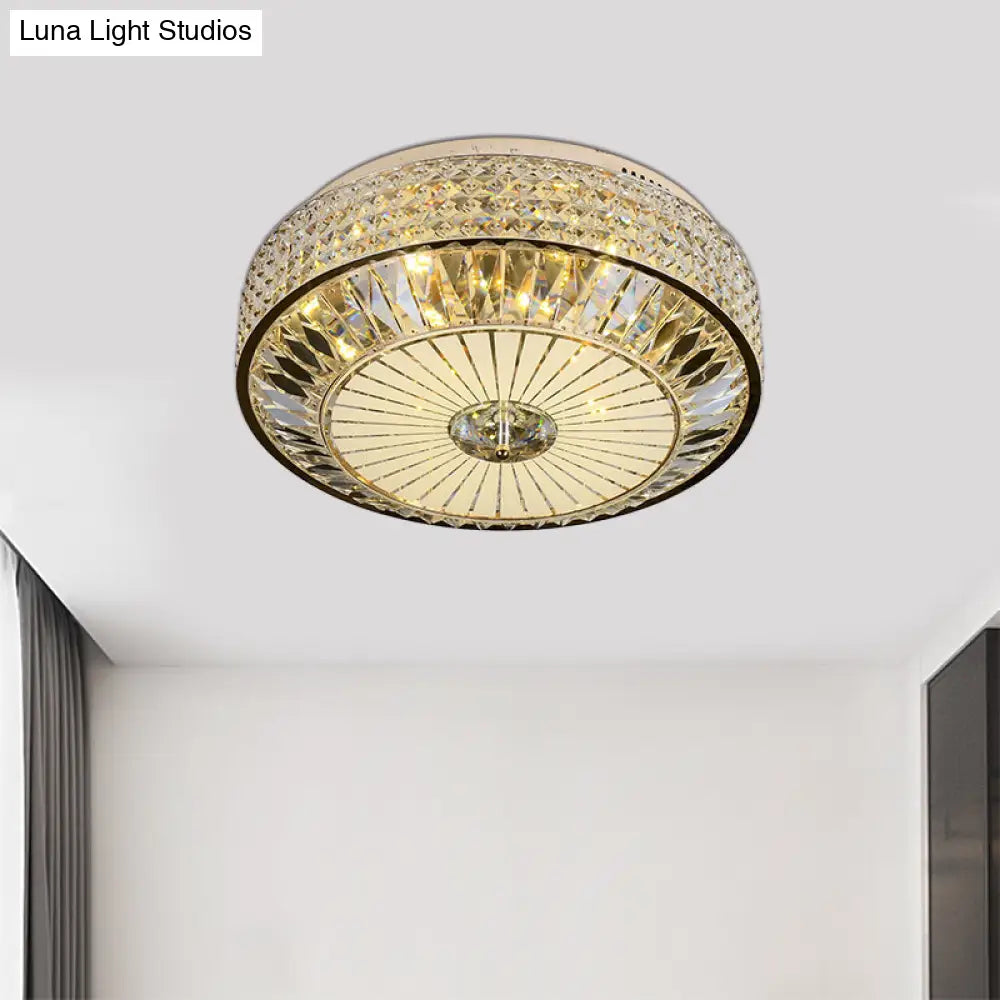12’/16’ Wide Led Crystal Flush Light Fixture In Gold For Modern Bedroom Ceiling Mount