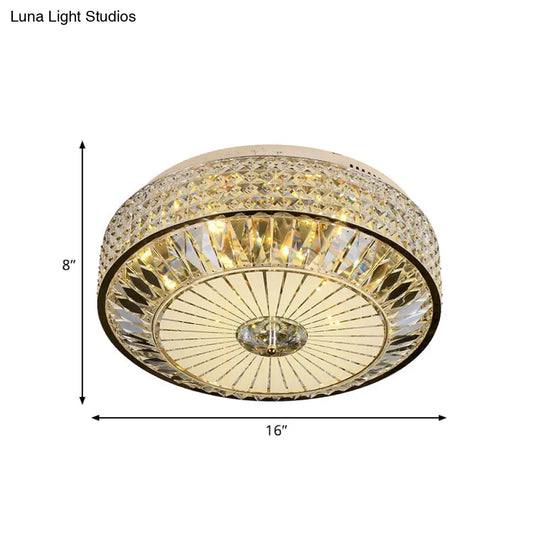 12’/16’ Wide Led Crystal Flush Light Fixture In Gold For Modern Bedroom Ceiling Mount
