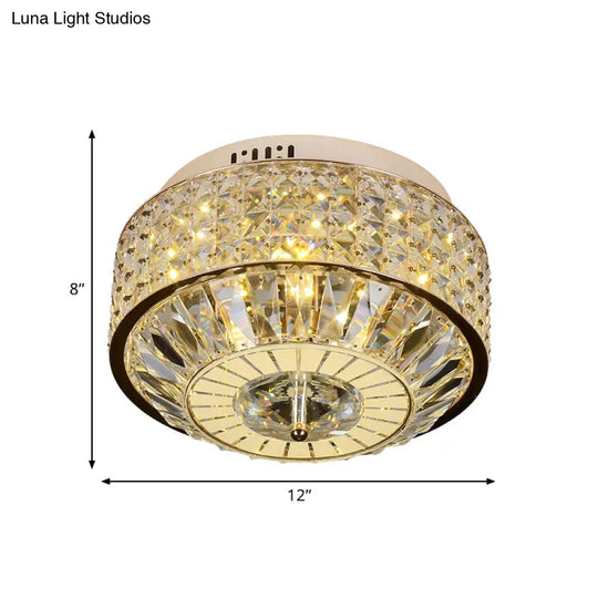 12/16 Wide Led Crystal Flush Light Fixture In Gold For Modern Bedroom Ceiling Mount