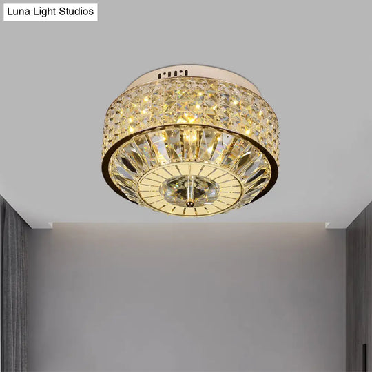12’/16’ Wide Led Crystal Flush Light Fixture In Gold For Modern Bedroom Ceiling Mount