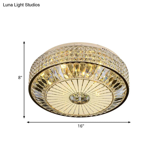 12/16 Wide Led Crystal Flush Light Fixture In Gold For Modern Bedroom Ceiling Mount