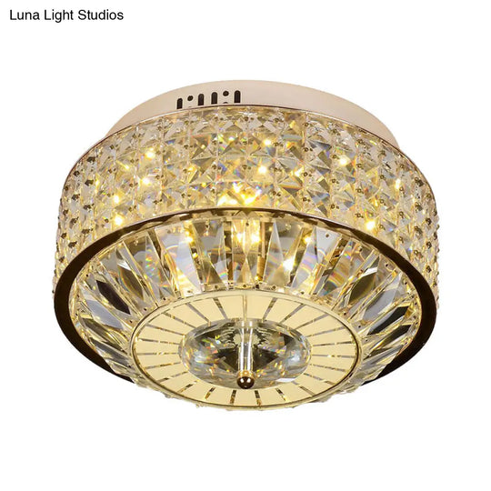 12/16 Wide Led Crystal Flush Light Fixture In Gold For Modern Bedroom Ceiling Mount