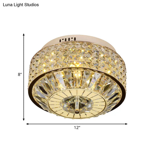 12’/16’ Wide Led Crystal Flush Light Fixture In Gold For Modern Bedroom Ceiling Mount