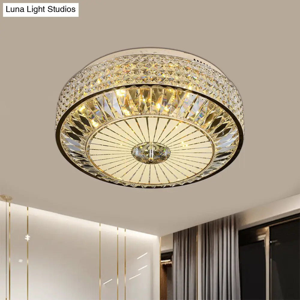 12/16 Wide Led Crystal Flush Light Fixture In Gold For Modern Bedroom Ceiling Mount