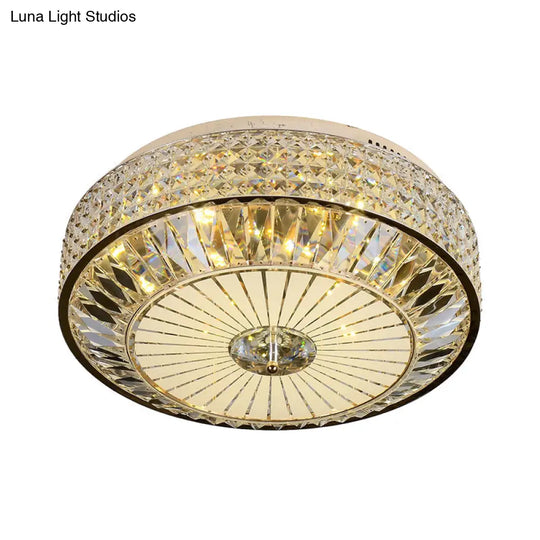 12’/16’ Wide Led Crystal Flush Light Fixture In Gold For Modern Bedroom Ceiling Mount