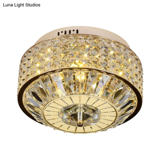 12’/16’ Wide Led Crystal Flush Light Fixture In Gold For Modern Bedroom Ceiling Mount