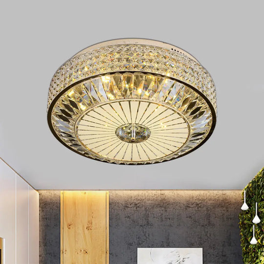 12’/16’ Wide Led Crystal Flush Light Fixture In Gold For Modern Bedroom Ceiling Mount / 16’