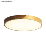 12 - 19.5 Simple Metal & Wood Led Round Flush Mount Ceiling Light Warm/White/Neutral Bedroom Gold