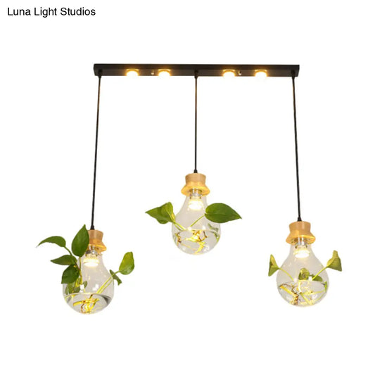 12/19.5 W Clear Glass Farmhouse Pendant Light Kit In Black 3-Head Cluster Design Bulb Shaped