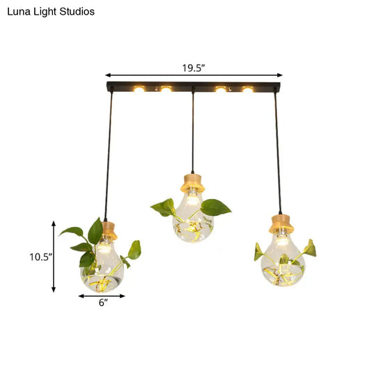 12/19.5 W Clear Glass Farmhouse Pendant Light Kit In Black 3-Head Cluster Design Bulb Shaped