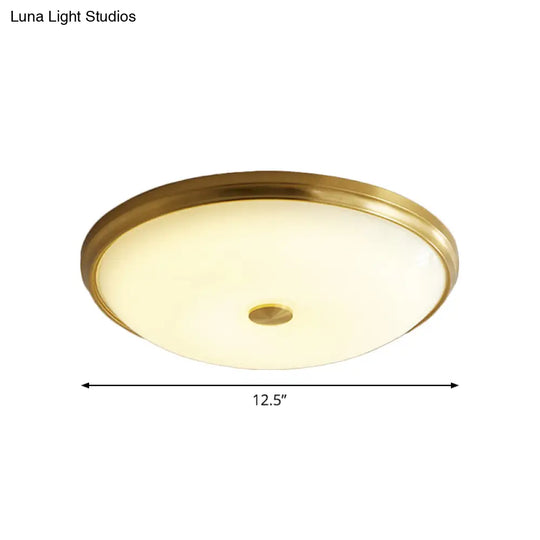 12.5/16 Diameter Antiqued Gold Led Flush Mount Ceiling Light - Simplicity White Glass Bowl Bedroom