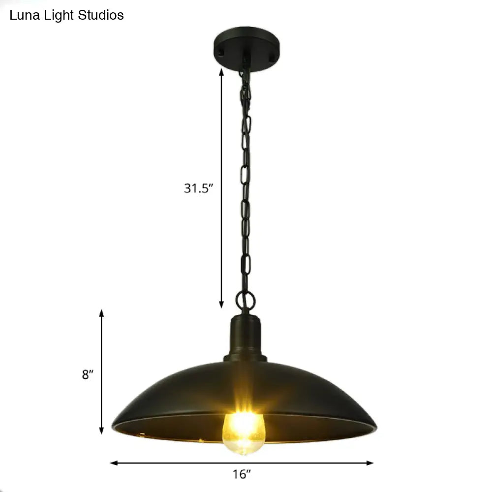 Loft Style Bowl Shade Pendant Lamp With Adjustable Chain In Black 1-Bulb Metallic Finish - 12.5/16 W