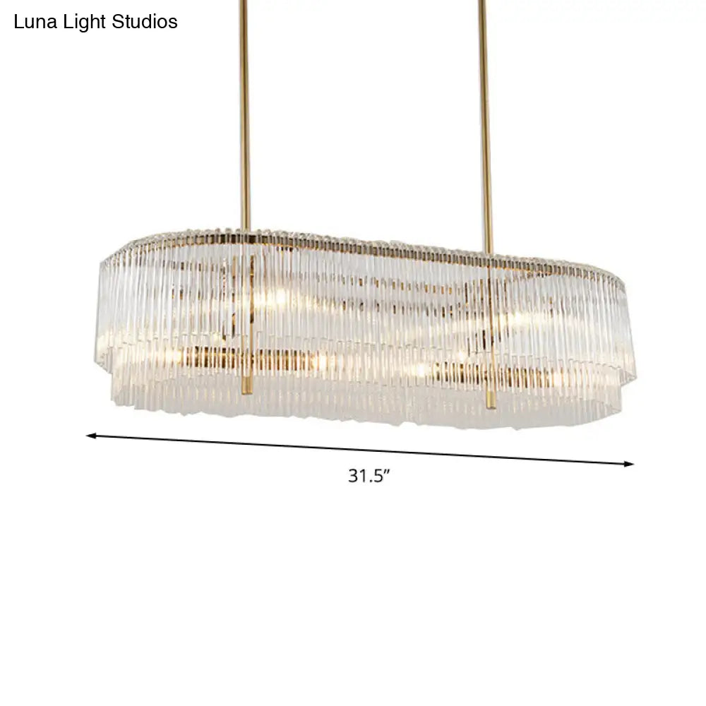12-Light Brass Crystal Rod Island Chandelier For Modern Dining Room