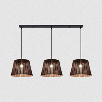Country-Style Pendant Light With Rattan Shade For Restaurants - Brown Cone Design