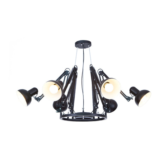 Retro Black/White Dome Pendant Chandelier With Adjustable Arm - 6 Lights Spider Design