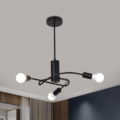 Industrial Vintage Black Metal Chandelier With 3/5 Lights Twirled Design And Exposed Bulbs - Perfect
