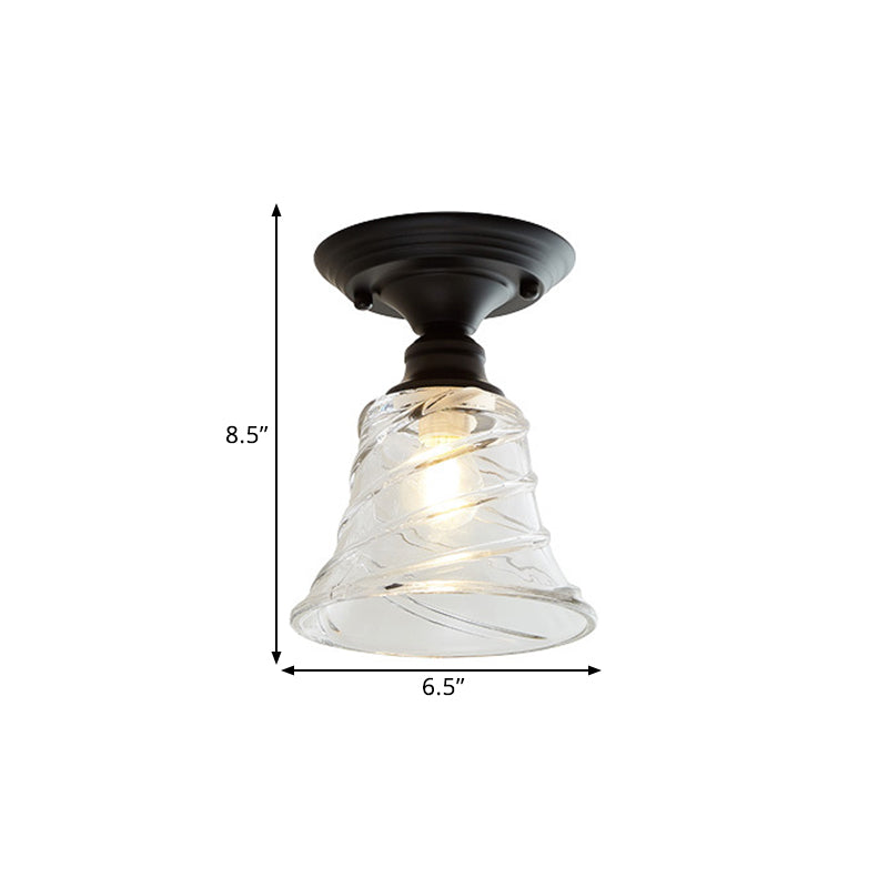 Wavy/Wide Flare Semi - Flush Mount Industrial Black Clear Textured Glass Lighting Fixture