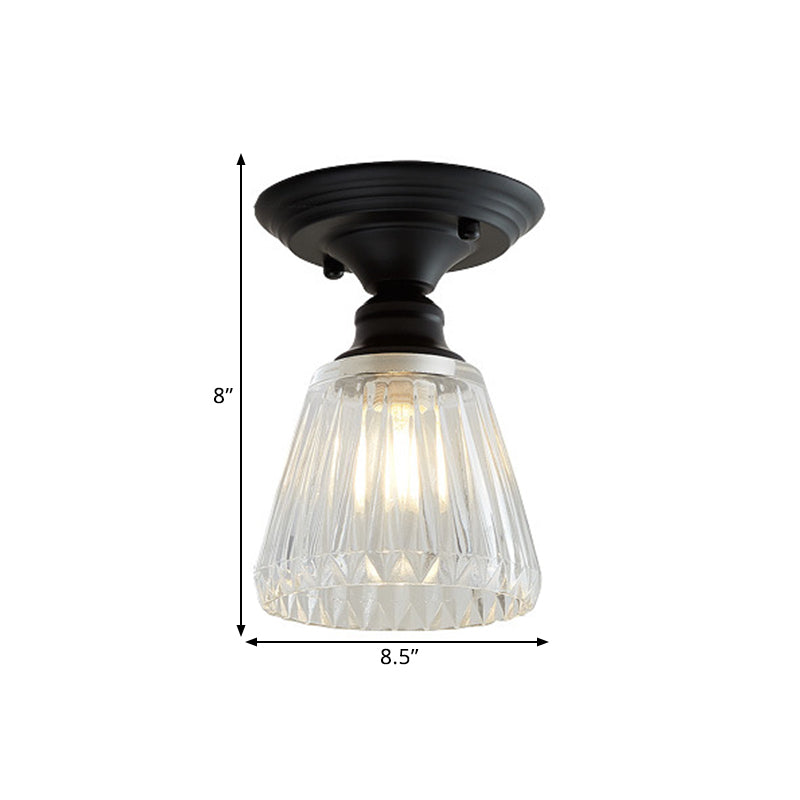 Wavy/Wide Flare Semi - Flush Mount Industrial Black Clear Textured Glass Lighting Fixture