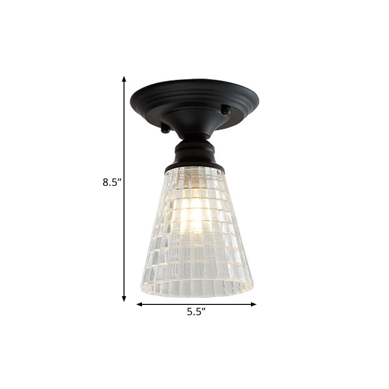 Wavy/Wide Flare Semi - Flush Mount Industrial Black Clear Textured Glass Lighting Fixture