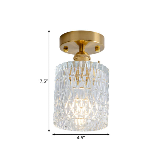 Clear Glass Single Light Gold Semi Flush Industrial Ceiling Lighting - Cone/Cylinder/Bell Corridor