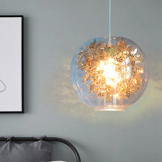 Modern Clear Glass Shattered Leaves Pendant Light - 1-Light Silver/Gold Hanging Ceiling Lamp