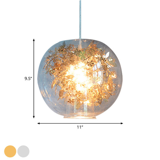 Modern Clear Glass Shattered Leaves Pendant Light - 1-Light Silver/Gold Hanging Ceiling Lamp