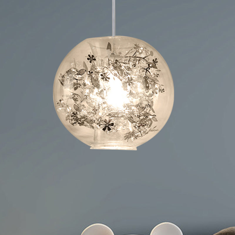 Modern Clear Glass Shattered Leaves Pendant Light - 1-Light Silver/Gold Hanging Ceiling Lamp