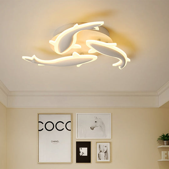 Modern Led Acrylic Fishes Flush Mount Light: Ceiling Fixture With 3/5/9 Lights In